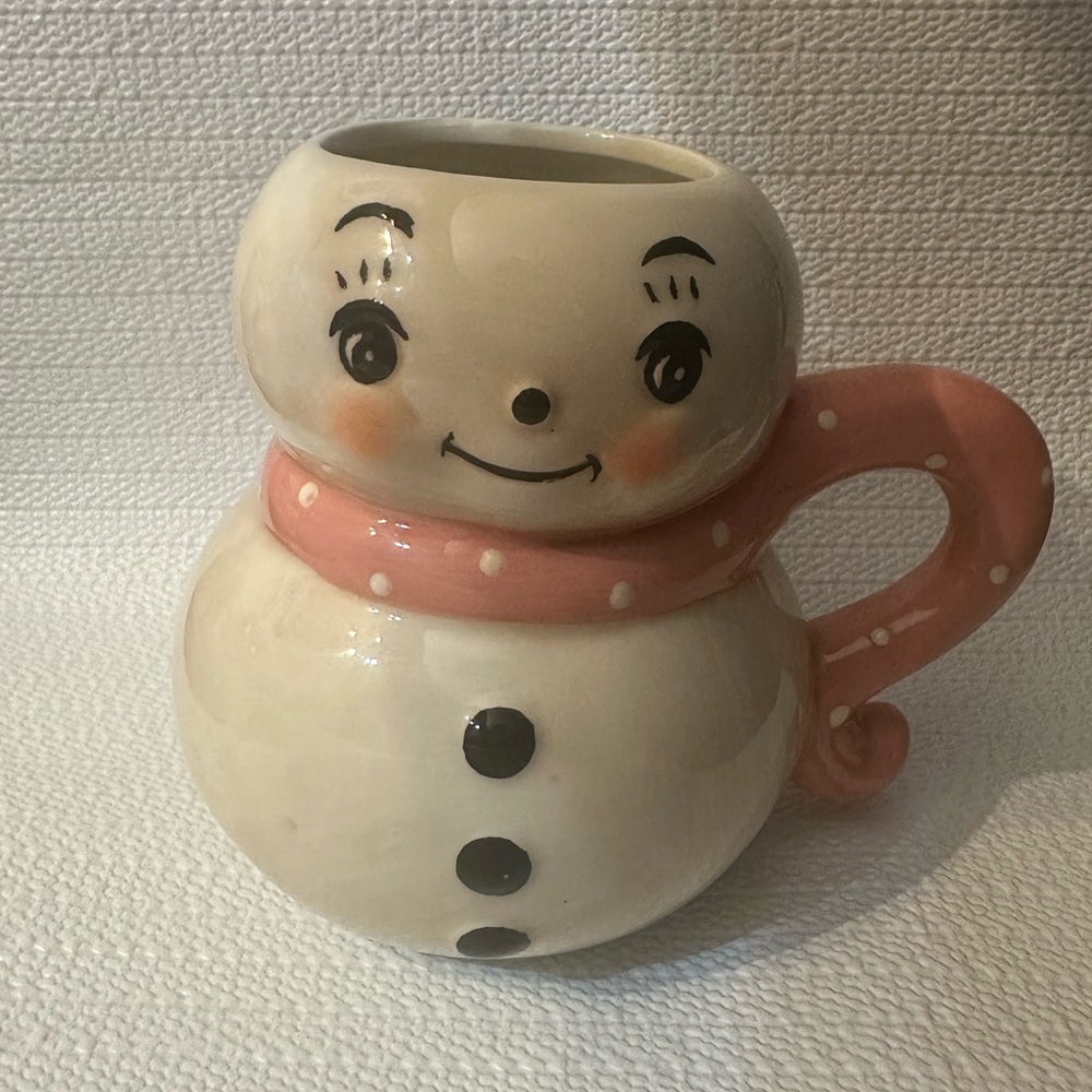 Whimsical Snowman Ceramic Mug with Pink Handle - Picture 6 of 9
